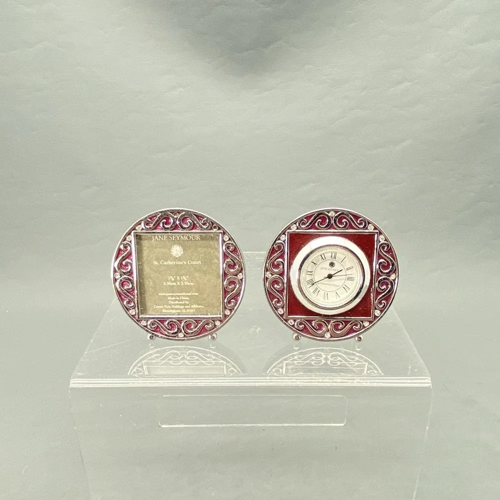 Jane Seymour Clock & Frame Set Red/Silver Miniature St. Catherine's Court